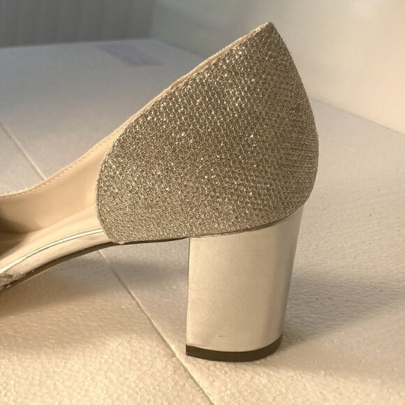Benjamin Walk SZ 10.5 W Joy Silver Glitter Slip on Peep Toe Block Heel Pump - Picture 10 of 13